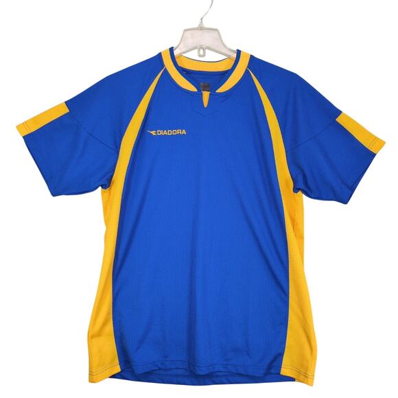 Diadora Men's L Performance Shirt Top Athletic Running Vented Blue Short Sleeve - Picture 1 of 6